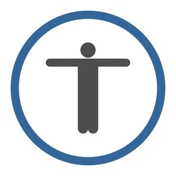 Scarecrow glyph icon. This rounded flat symbol is drawn with cobalt and gray colors on a white background.