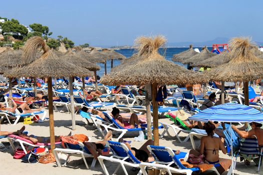 PALMA NOVA BEACH, MAJORCA, SPAIN - 25th August 2015: Palma Nova beach resort on the 25th August 2015. This is a popular and established tourist destination every summer.