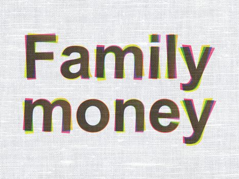 Money concept: CMYK Family Money on linen fabric texture background