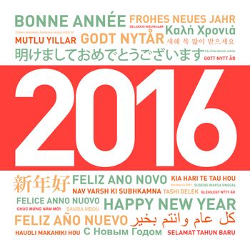 Happy new year from the world. Different languages celebration card