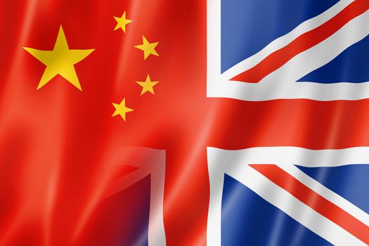 Mixed China and United Kingdom flag, three dimensional render, illustration