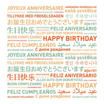 Happy birthday from the world. Different languages celebration card