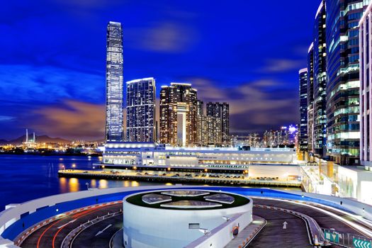 hong kong office buildings at night