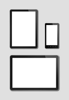 smartphone and digital tablet pc mockup template. grey background