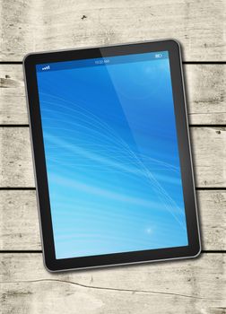 Digital tablet PC on a white wood table - vertical office mockup