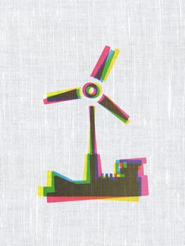 Industry concept: CMYK Windmill on linen fabric texture background