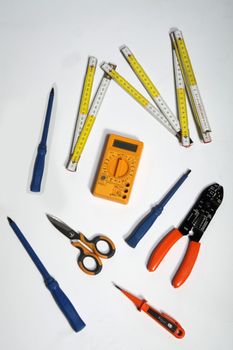 tools for electrician on white background