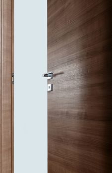 colored wooden door open, with the handle, on white background