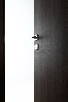 dark door open, with the handle, on white background