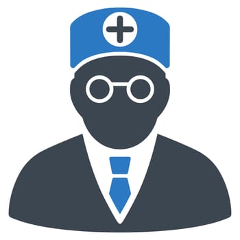 Head Physician glyph icon. Style is bicolor flat symbol, smooth blue colors, rounded angles, white background.