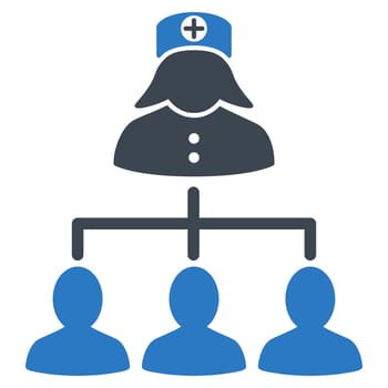Nurse Patients glyph icon. Style is bicolor flat symbol, smooth blue colors, rounded angles, white background.