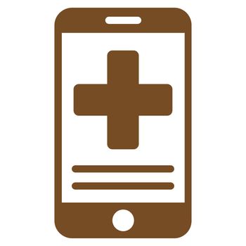 Online Medical Data glyph icon. Style is flat symbol, brown color, rounded angles, white background.