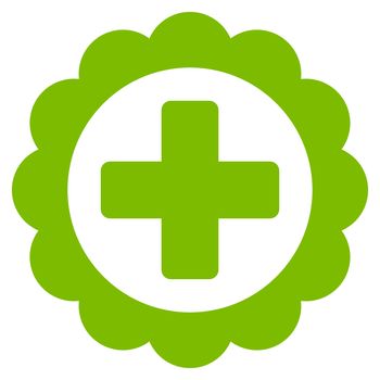 Medical Sticker glyph icon. Style is flat symbol, eco green color, rounded angles, white background.