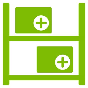 Medical Warehouse glyph icon. Style is flat symbol, eco green color, rounded angles, white background.