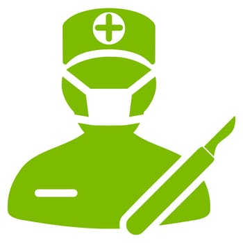 Surgeon glyph icon. Style is flat symbol, eco green color, rounded angles, white background.