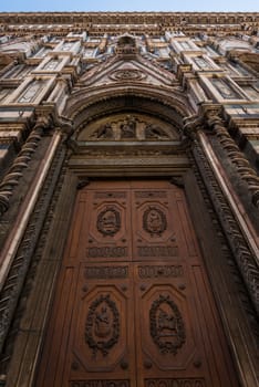 In the picture a view from the bottom up in vertical of the cathedral of Florence