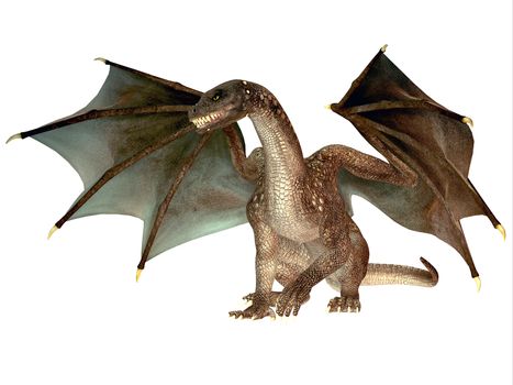 The dragon is a legendary creature with reptilian traits and wings featured in myths in many cultures.
