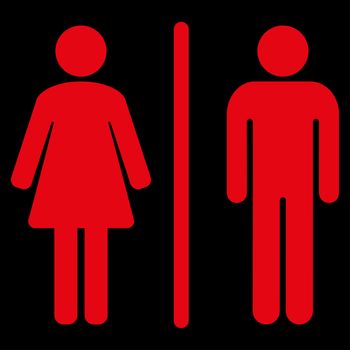 Wc raster icon. Style is flat symbol, red color, rounded angles, black background.