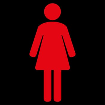 Woman raster icon. Style is flat symbol, red color, rounded angles, black background.