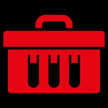 Analysis raster icon. Style is flat symbol, red color, rounded angles, black background.