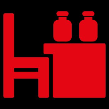 Apothecary Table raster icon. Style is flat symbol, red color, rounded angles, black background.
