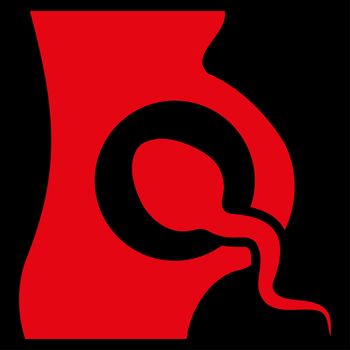 Artificial Insemination raster icon. Style is flat symbol, red color, rounded angles, black background.