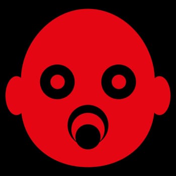 Baby Head raster icon. Style is flat symbol, red color, rounded angles, black background.