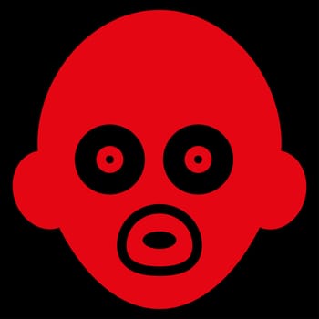 Baby Head raster icon. Style is flat symbol, red color, rounded angles, black background.