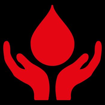 Blood Donation raster icon. Style is flat symbol, red color, rounded angles, black background.