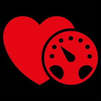 Blood Pressure Meter raster icon. Style is flat symbol, red color, rounded angles, black background.