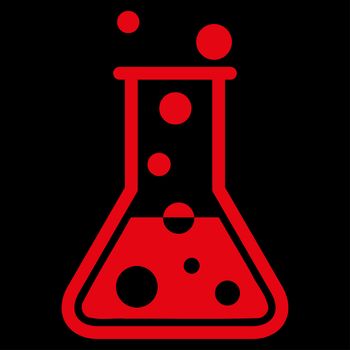 Boiling Liquid raster icon. Style is flat symbol, red color, rounded angles, black background.