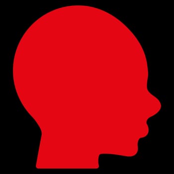 Boy Head raster icon. Style is flat symbol, red color, rounded angles, black background.
