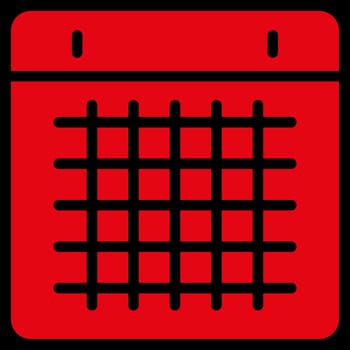 Calendar raster icon. Style is flat symbol, red color, rounded angles, black background.