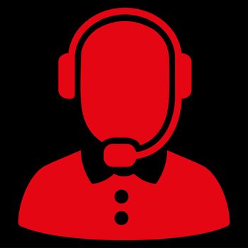 Call Center Operator raster icon. Style is flat symbol, red color, rounded angles, black background.
