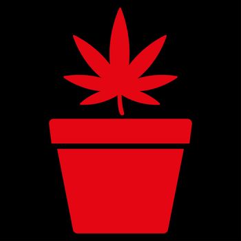 Cannabis Pot raster icon. Style is flat symbol, red color, rounded angles, black background.
