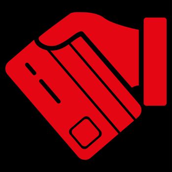 Card Payment raster icon. Style is flat symbol, red color, rounded angles, black background.