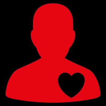 Cardiology Patient raster icon. Style is flat symbol, red color, rounded angles, black background.