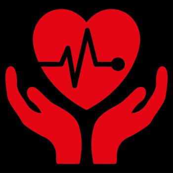 Cardiology raster icon. Style is flat symbol, red color, rounded angles, black background.