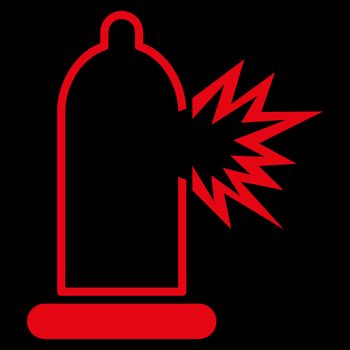 Condom Damage raster icon. Style is flat symbol, red color, rounded angles, black background.