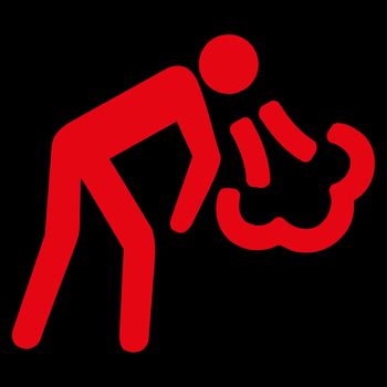 Cough raster icon. Style is flat symbol, red color, rounded angles, black background.