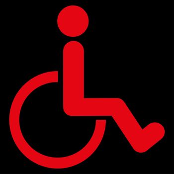 Disabled Person raster icon. Style is flat symbol, red color, rounded angles, black background.