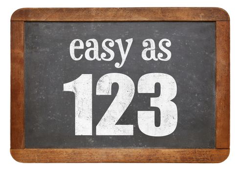 Easy as 123 sign - white chalk text  on a vintage slate blackboard