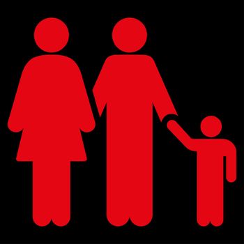Family raster icon. Style is flat symbol, red color, rounded angles, black background.