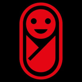 Newborn raster icon. Style is flat symbol, red color, rounded angles, black background.