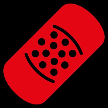 Patch raster icon. Style is flat symbol, red color, rounded angles, black background.