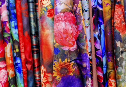 Chinese Colorful Flower Silk Scarves Decoration Yuyuan Garden Shanghai China