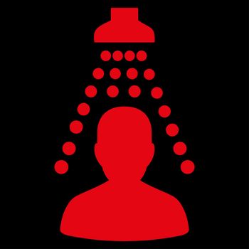 Patient Disinfection raster icon. Style is flat symbol, red color, rounded angles, black background.