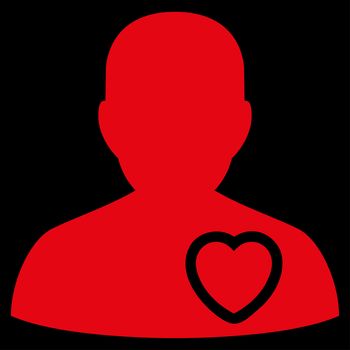 Patient Heart raster icon. Style is flat symbol, red color, rounded angles, black background.