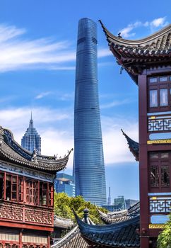 Shanghai Tower, Second Tallest Building in World, Jin Mao Tower from Yuyuan Garden, Old Town, Shanghai China