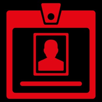 Person Badge raster icon. Style is flat symbol, red color, rounded angles, black background.